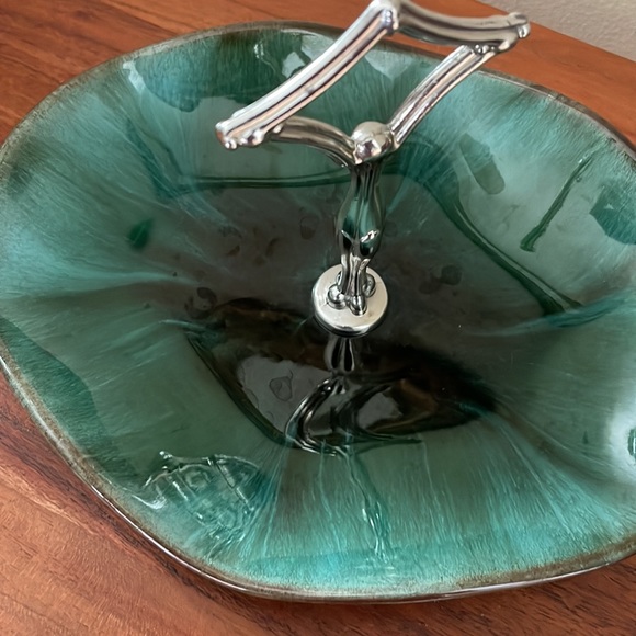 VINTAGE Blue Mountain Pottery serving dish with handle, teal, turquoise black - Picture 2 of 8